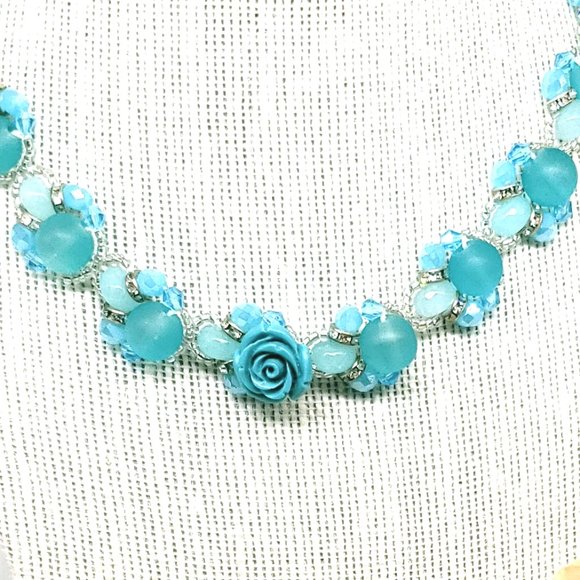 Turquoise Ice & Roses 3pc Jewelry Set,  Sterling Silver w/Glass & Crystal Beads - Picture 12 of 15